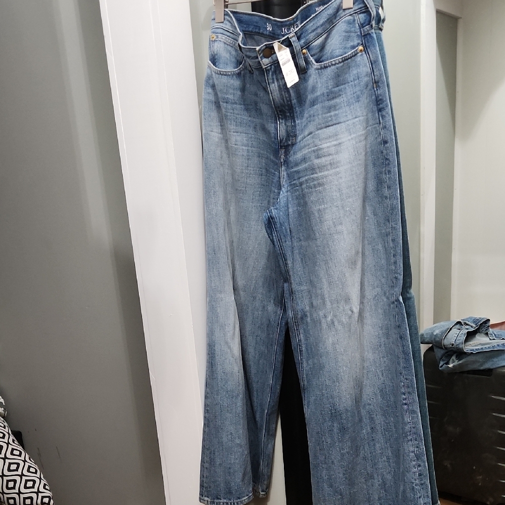 J Crew High Rise Super Wide Leg Jeans Medium Elliot Wash Baggy Oversized Size 30